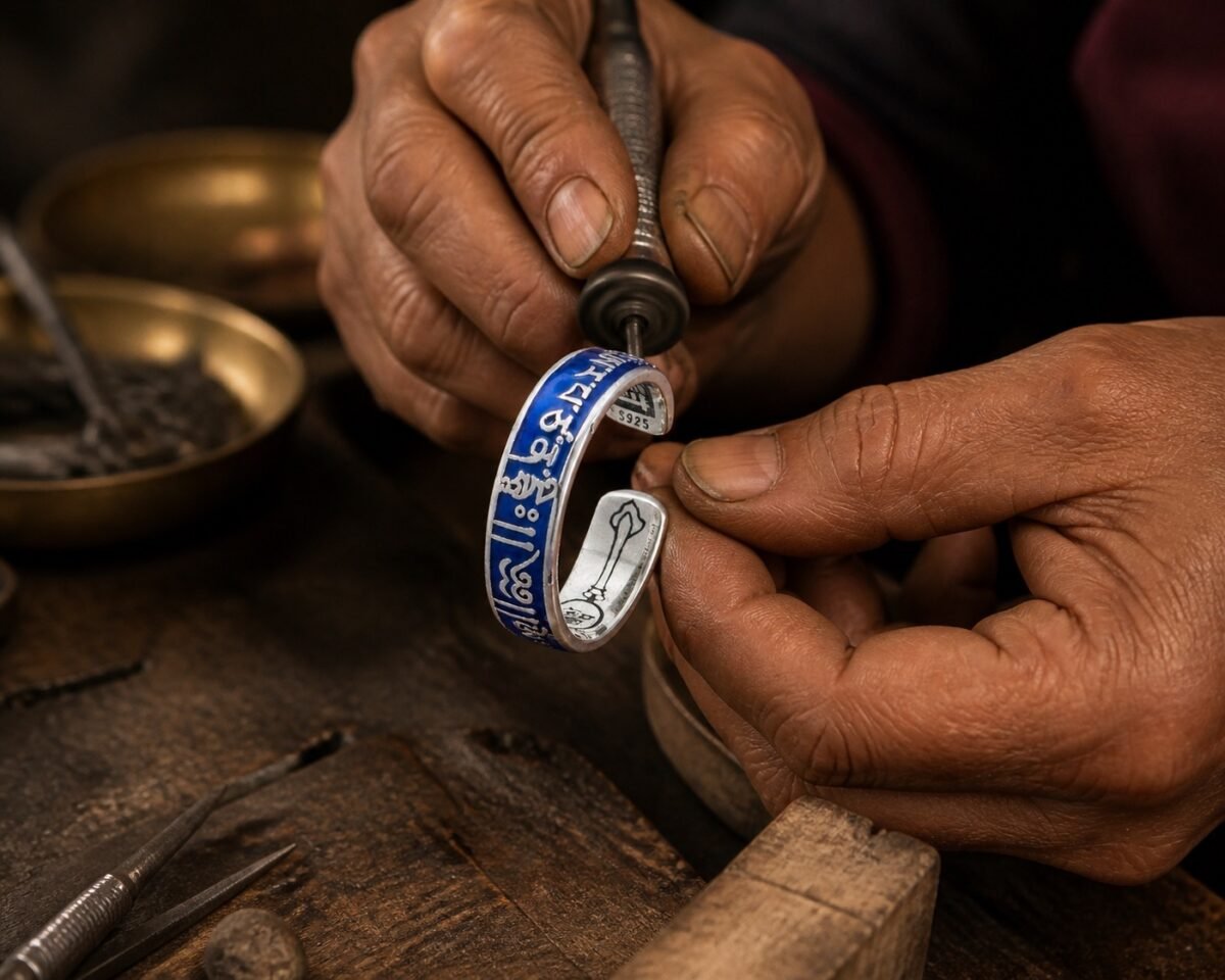 manjushri-wisdom-mantra-ring-03-artisan-making Manjushri Wisdom Mantra Ring