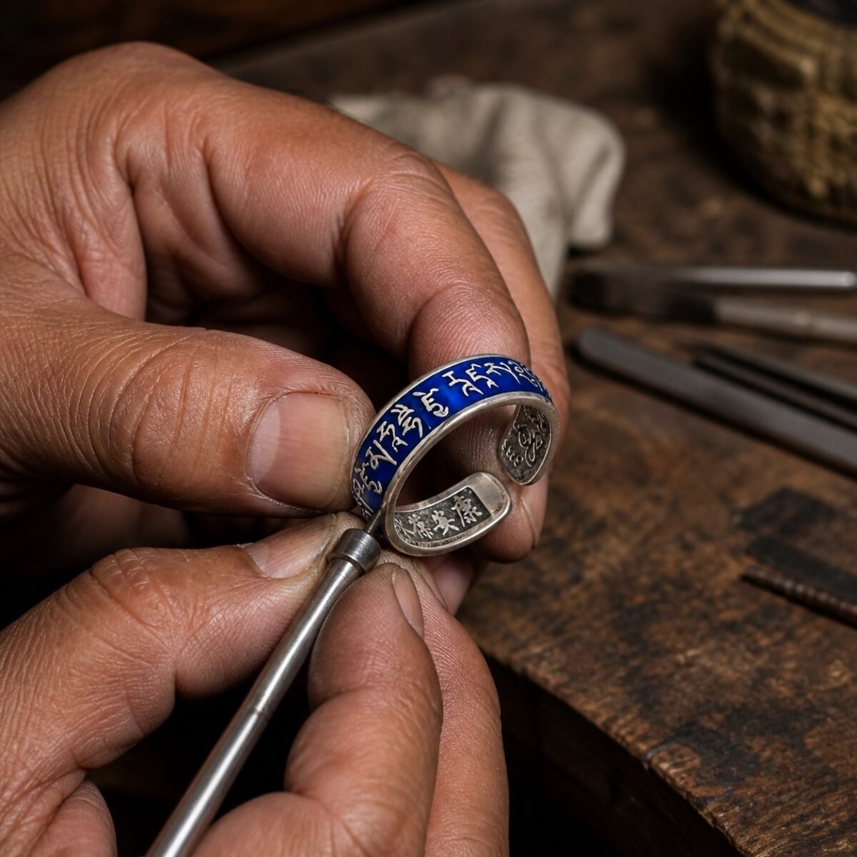 medicine-buddha-healing-mantra-ring-03-artisan-making Medicine Buddha Healing Mantra Ring