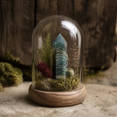 mini-forest-crystal-dome-gardens-06-moss-agate Moss Agate Mini Dome with moss and dried botanicals beneath a glass dome