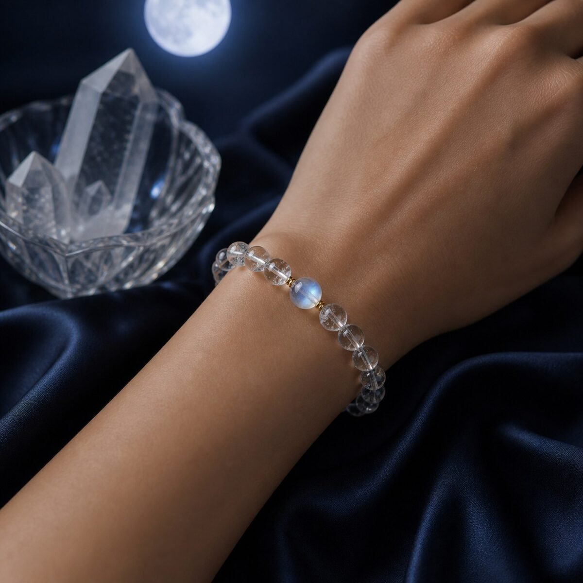 Moonlight Clarity Clear Quartz & Moonstone Bracelet