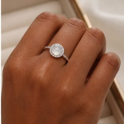 Moonlit White Jade Halo Ring