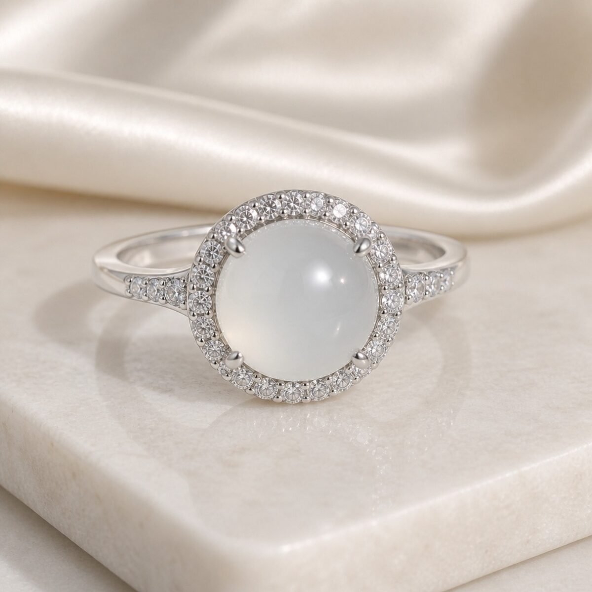 Moonlit White Jade Halo Ring