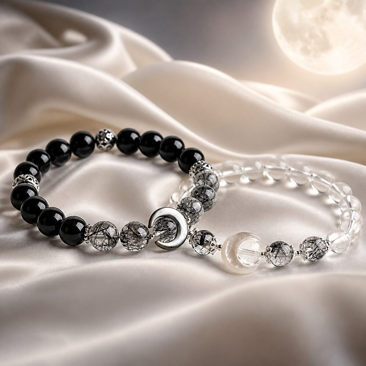 Moonlit Yin Yang Couple Crystal Bracelet Set