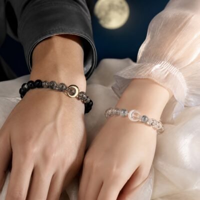 Moonlit Yin Yang Couple Crystal Bracelet Set