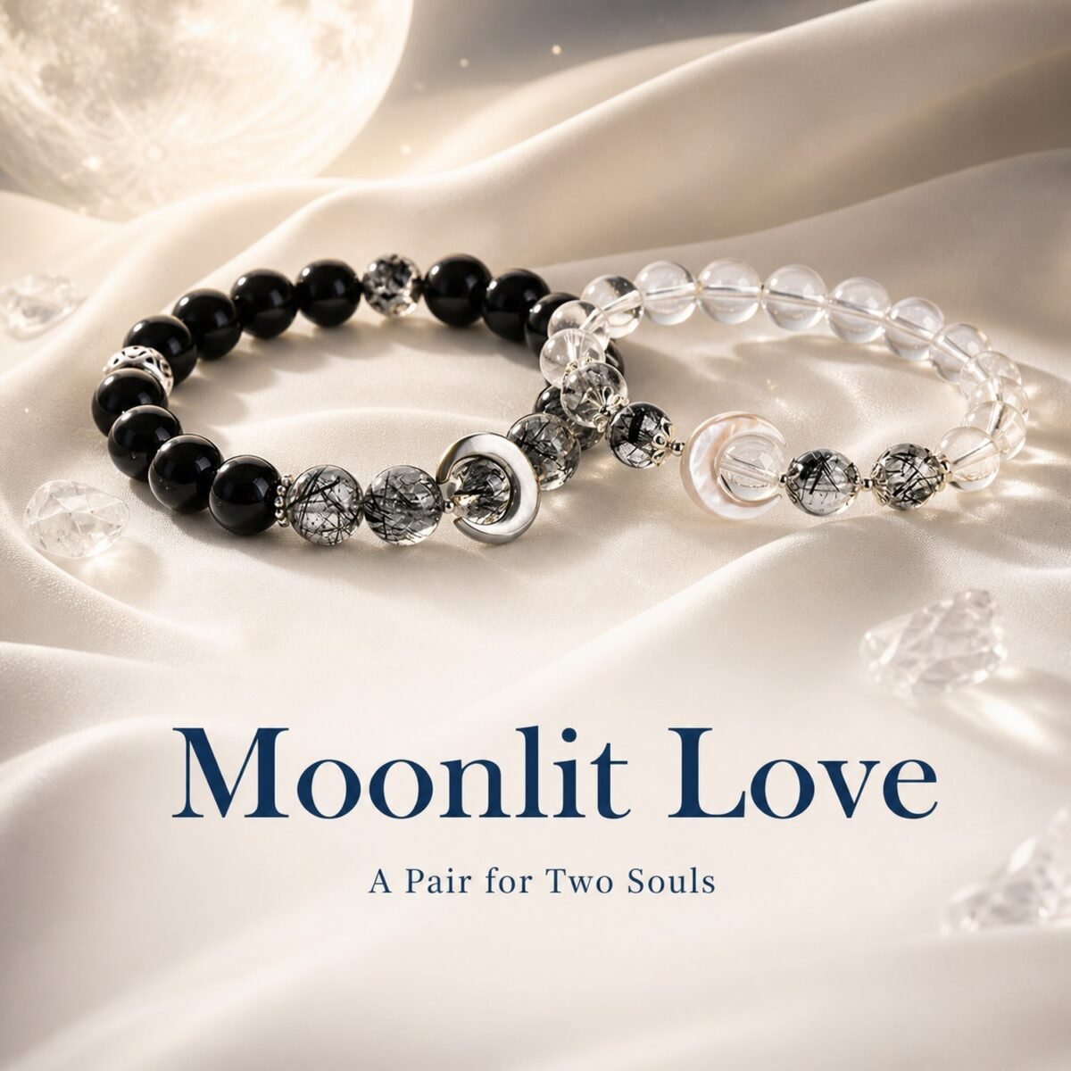 Moonlit Yin Yang Couple Crystal Bracelet Set