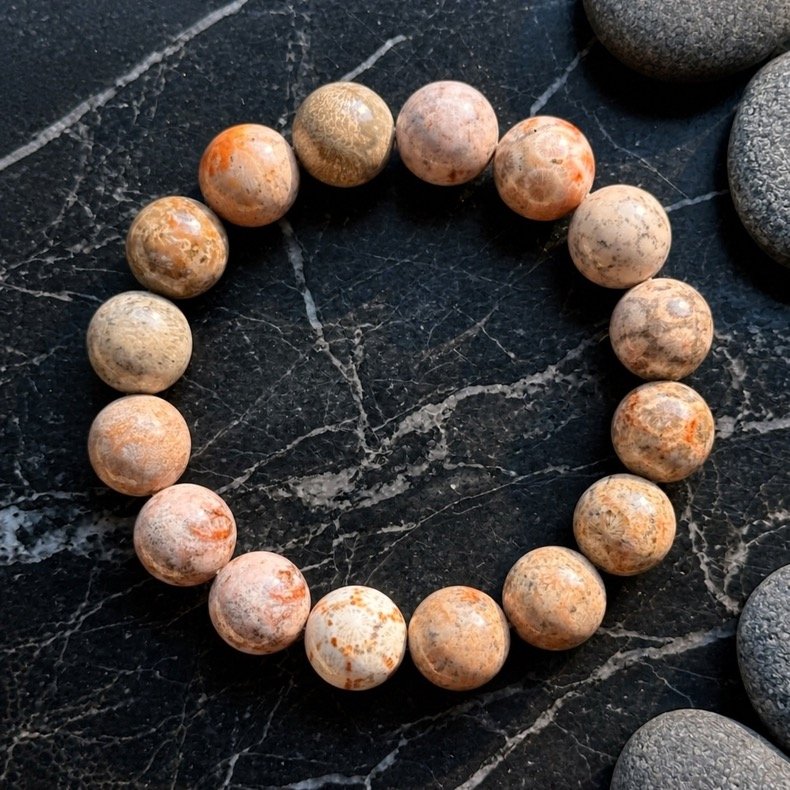 Natural Coral Jade Bead Bracelet