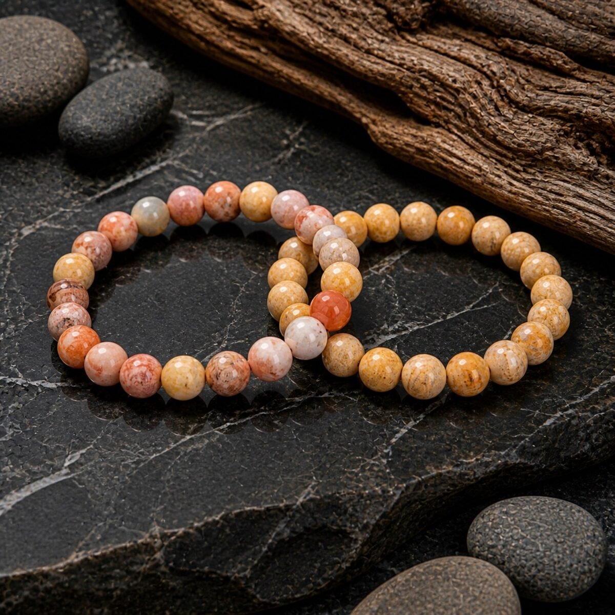 Natural Coral Jade Bead Bracelet
