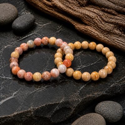 Natural Coral Jade Bead Bracelet