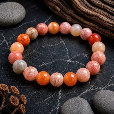 Natural Coral Jade Bead Bracelet