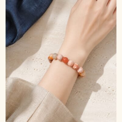 Natural Coral Jade Bead Bracelet