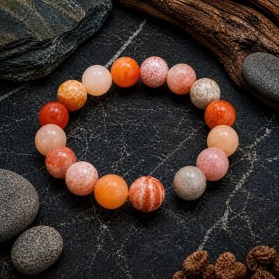 Natural Coral Jade Bead Bracelet