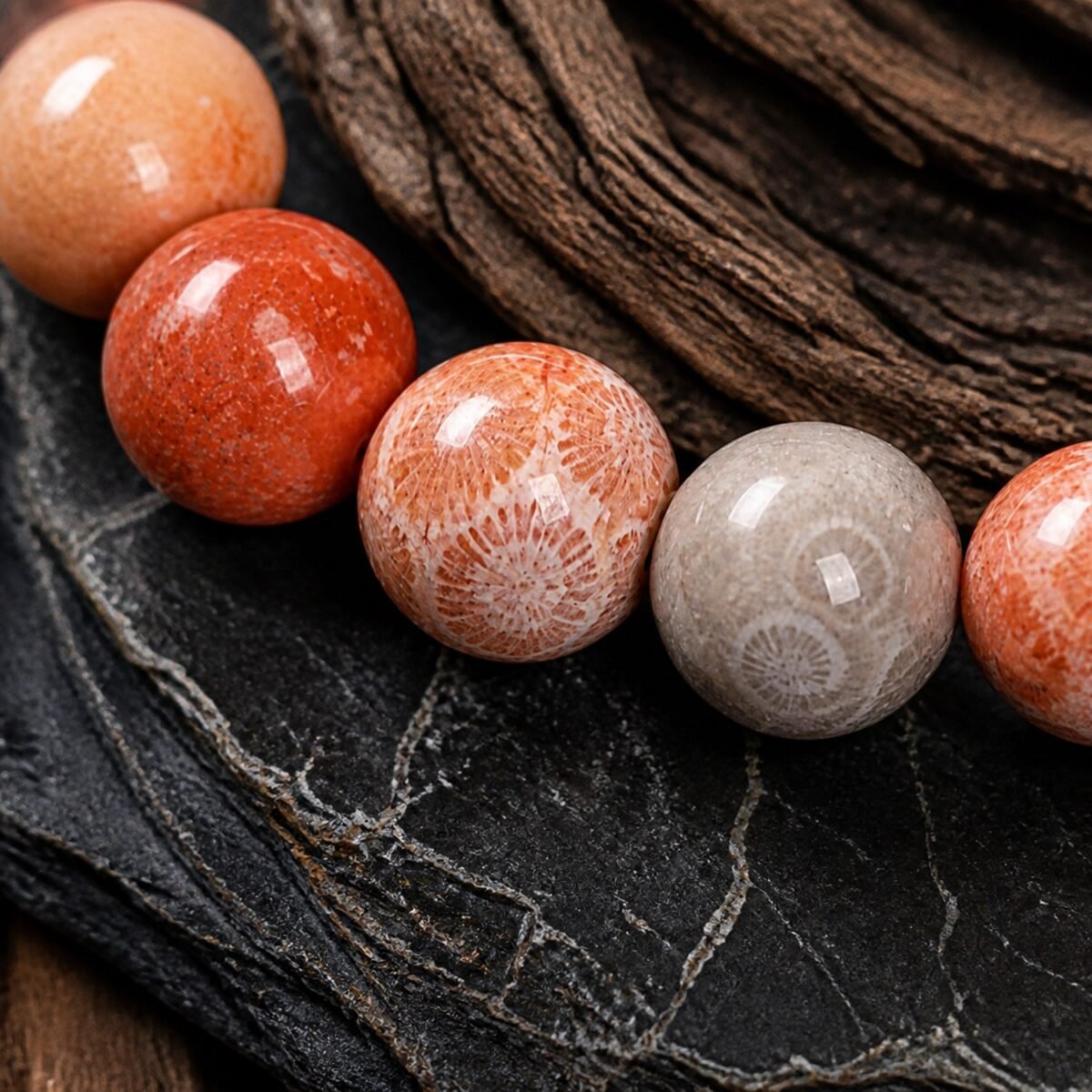 Natural Coral Jade Bead Bracelet