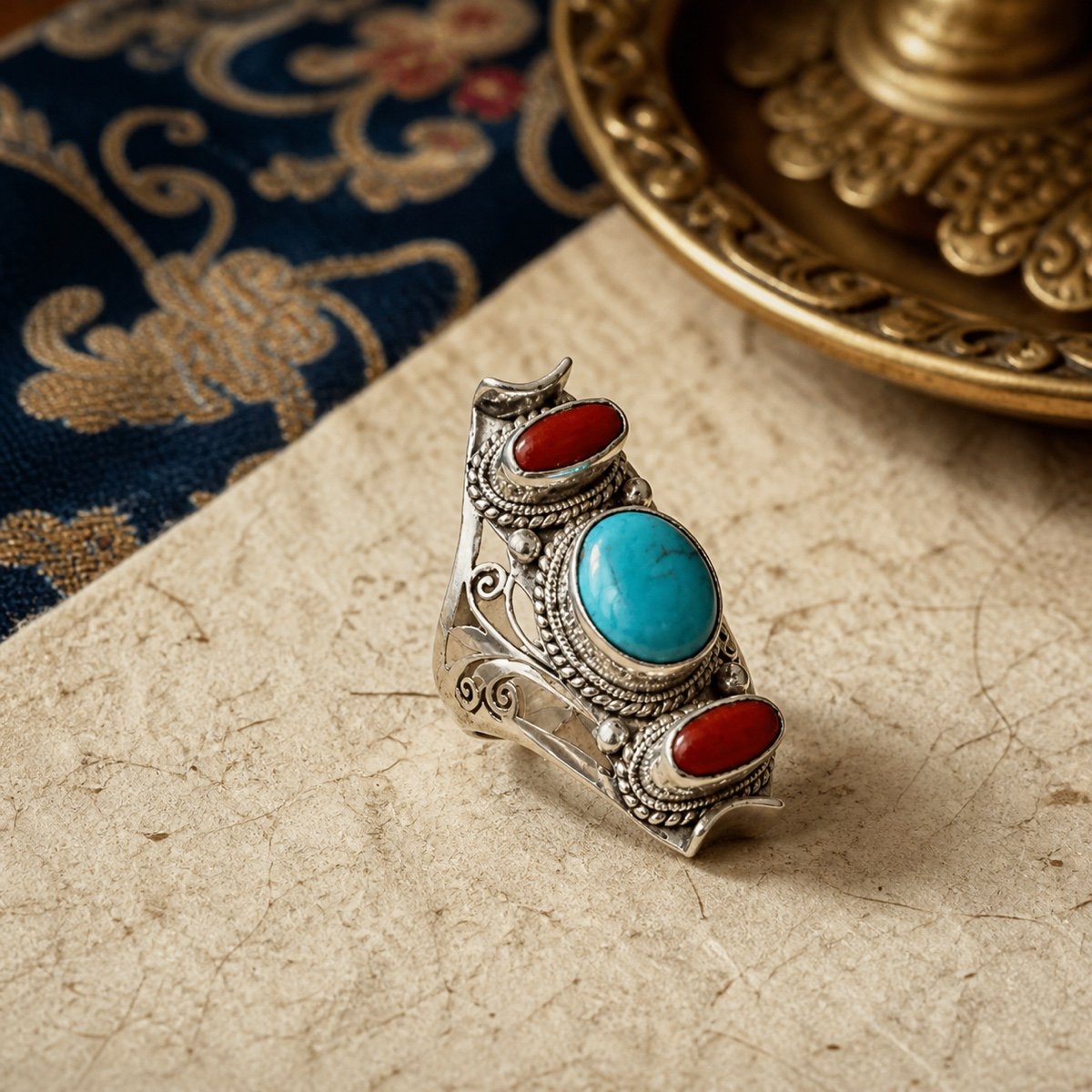 nepalese-coral-tone-heritage-ring-01 Himalayan Coral Heritage Ring