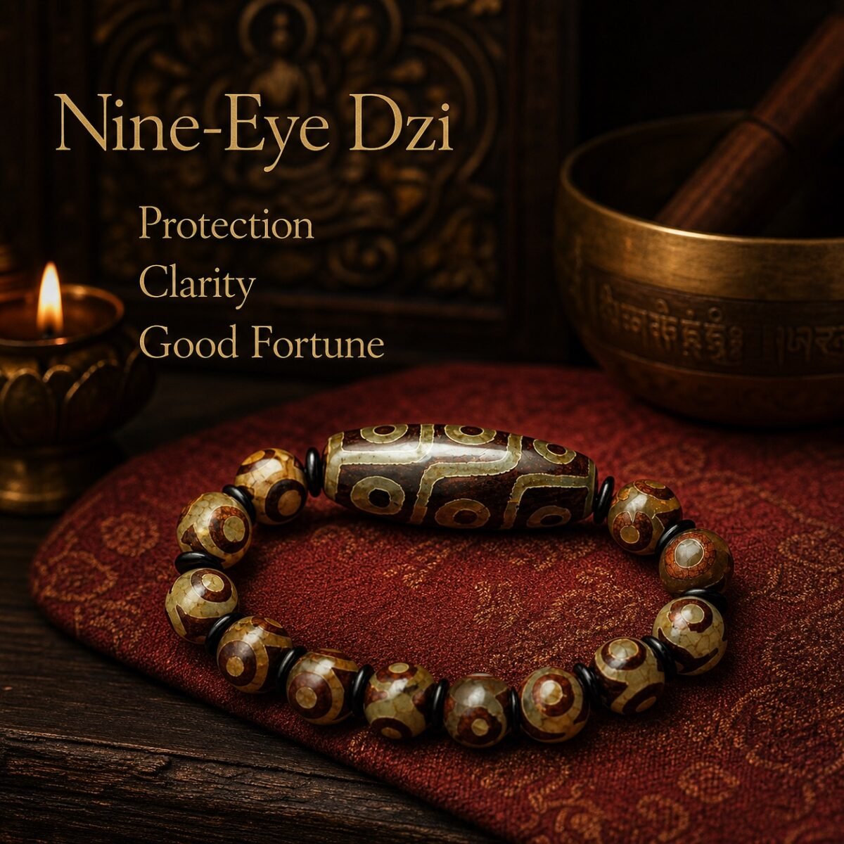 Nine-Eye Tibetan Dzi Guardian Bracelet