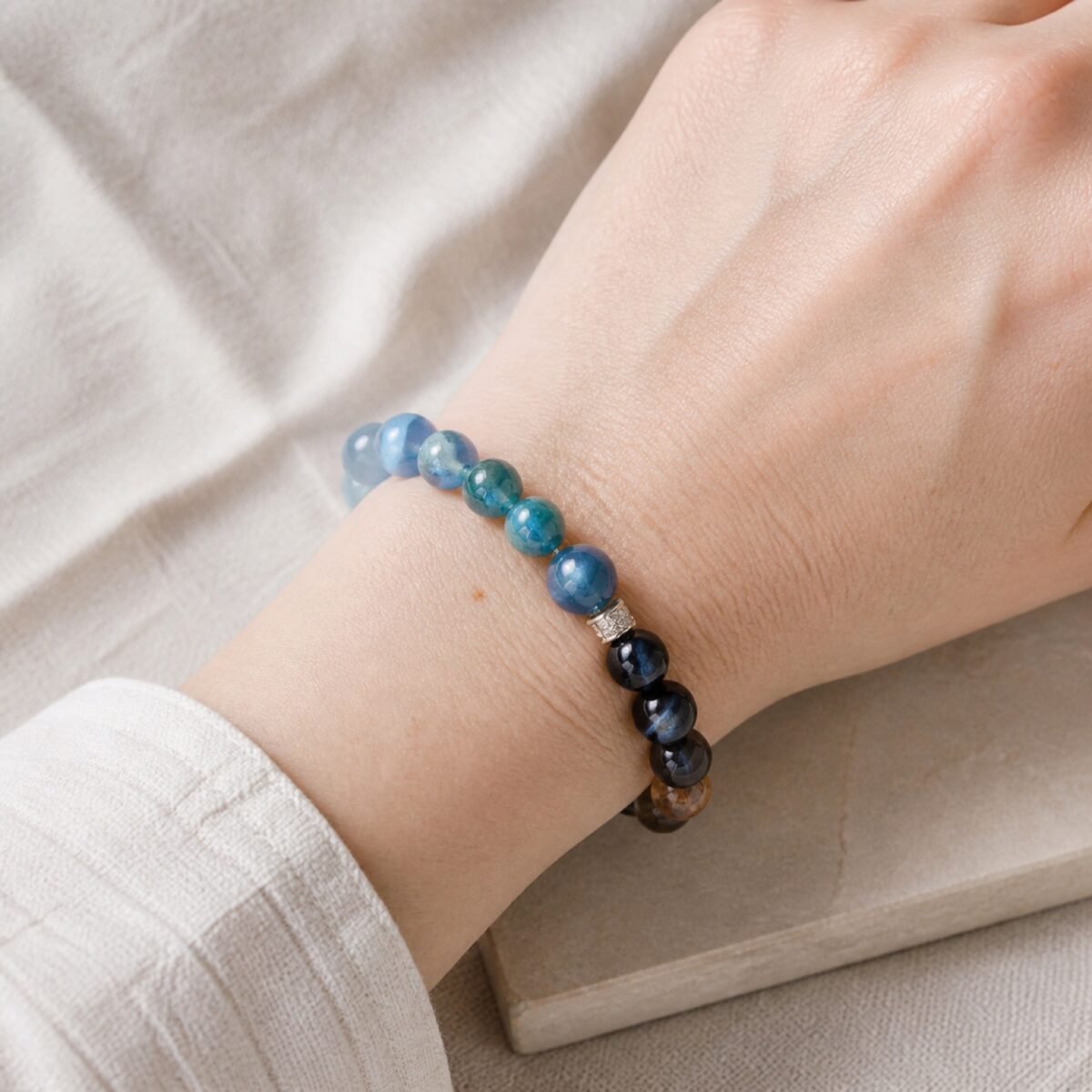 Ocean Calm Aquamarine & Blue Tiger Eye Bracelet