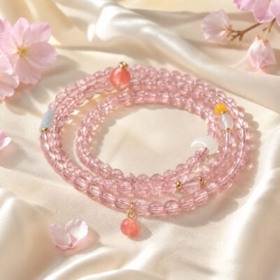 Convertible Wrap Bracelet Necklace in blush pink stones arranged in a layered circle.