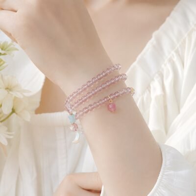 Peach Blossom Love & Charm Convertible Wrap Bracelet Necklace