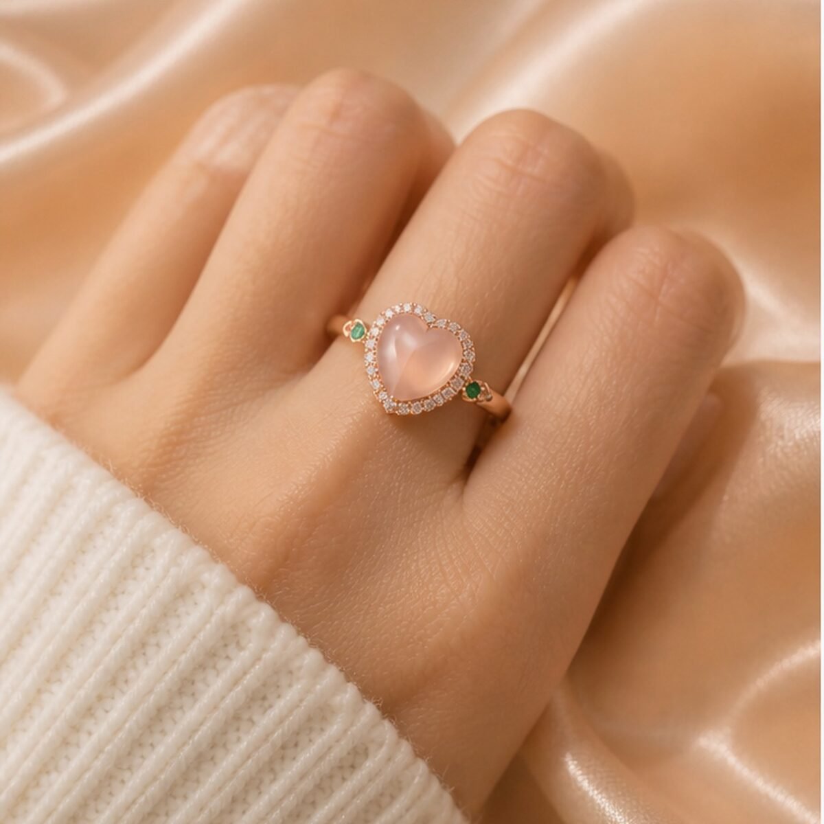 Peach Jade Heart Glow Ring