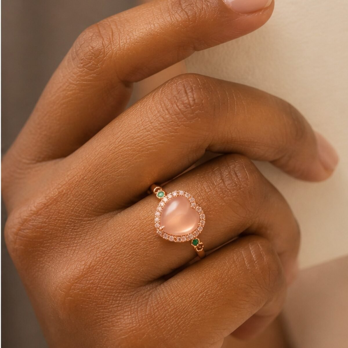 Peach Jade Heart Glow Ring