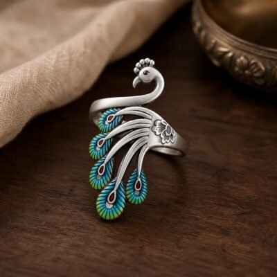 Peacock Grace Adjustable Premium Silver Ring