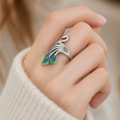 Peacock Grace Adjustable Premium Silver Ring