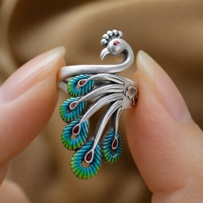 Peacock Grace Adjustable Premium Silver Ring