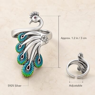 Peacock Grace Adjustable Premium Silver Ring
