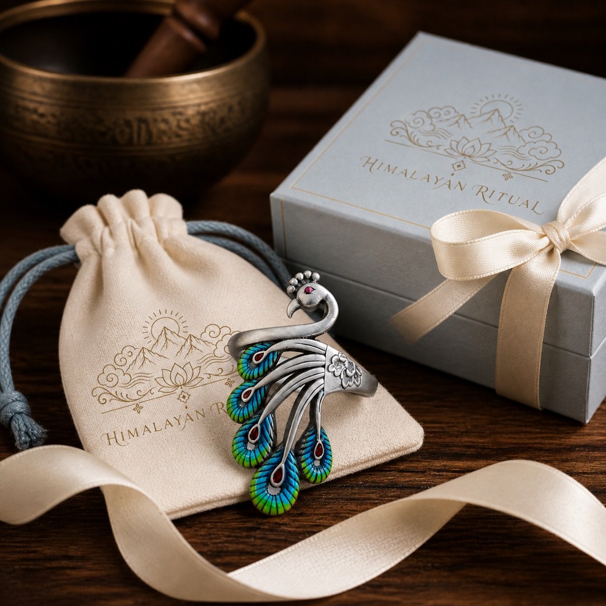 Peacock Grace Adjustable Premium Silver Ring