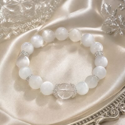 Pearl Moon White Moonstone & Clear Quartz Bracelet