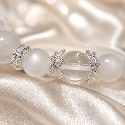 Pearl Moon White Moonstone & Clear Quartz Bracelet