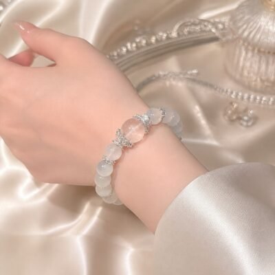 Pearl Moon White Moonstone & Clear Quartz Bracelet