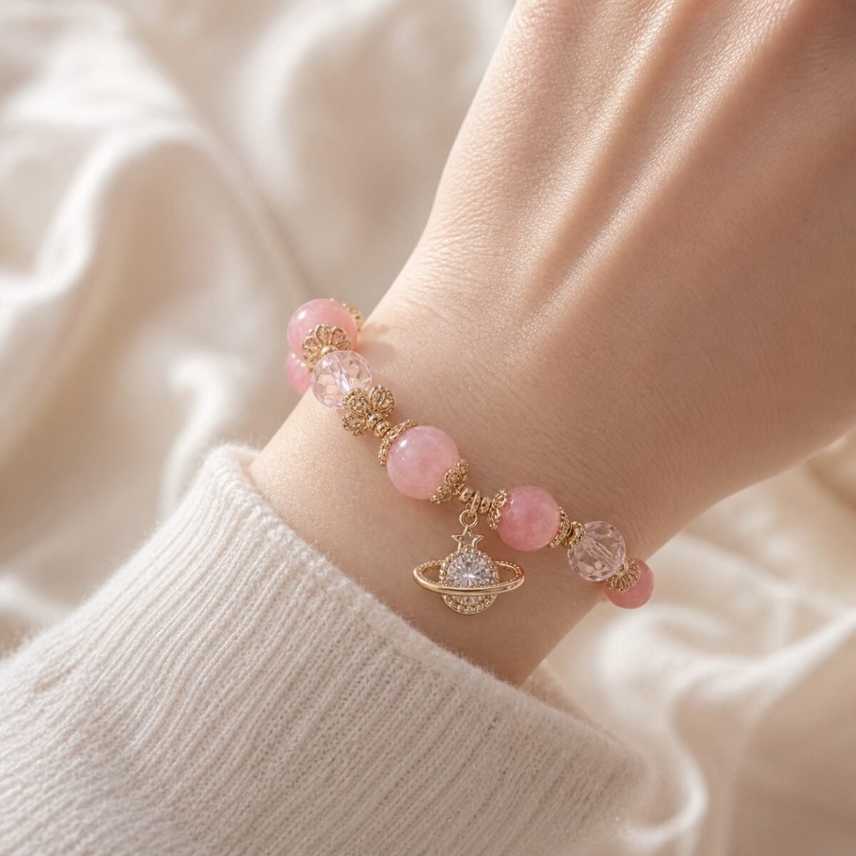 pink-planet-rose-quartz-star-bracelet-04-white-wrist Pink Planet Rose Quartz Star Bracelet
