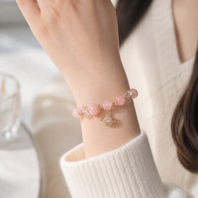 pink-planet-rose-quartz-star-bracelet-05-asian-wrist Pink Planet Rose Quartz Star Bracelet