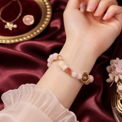 Pink Porcelain Nine-Tailed Fox Love Luck Bracelet