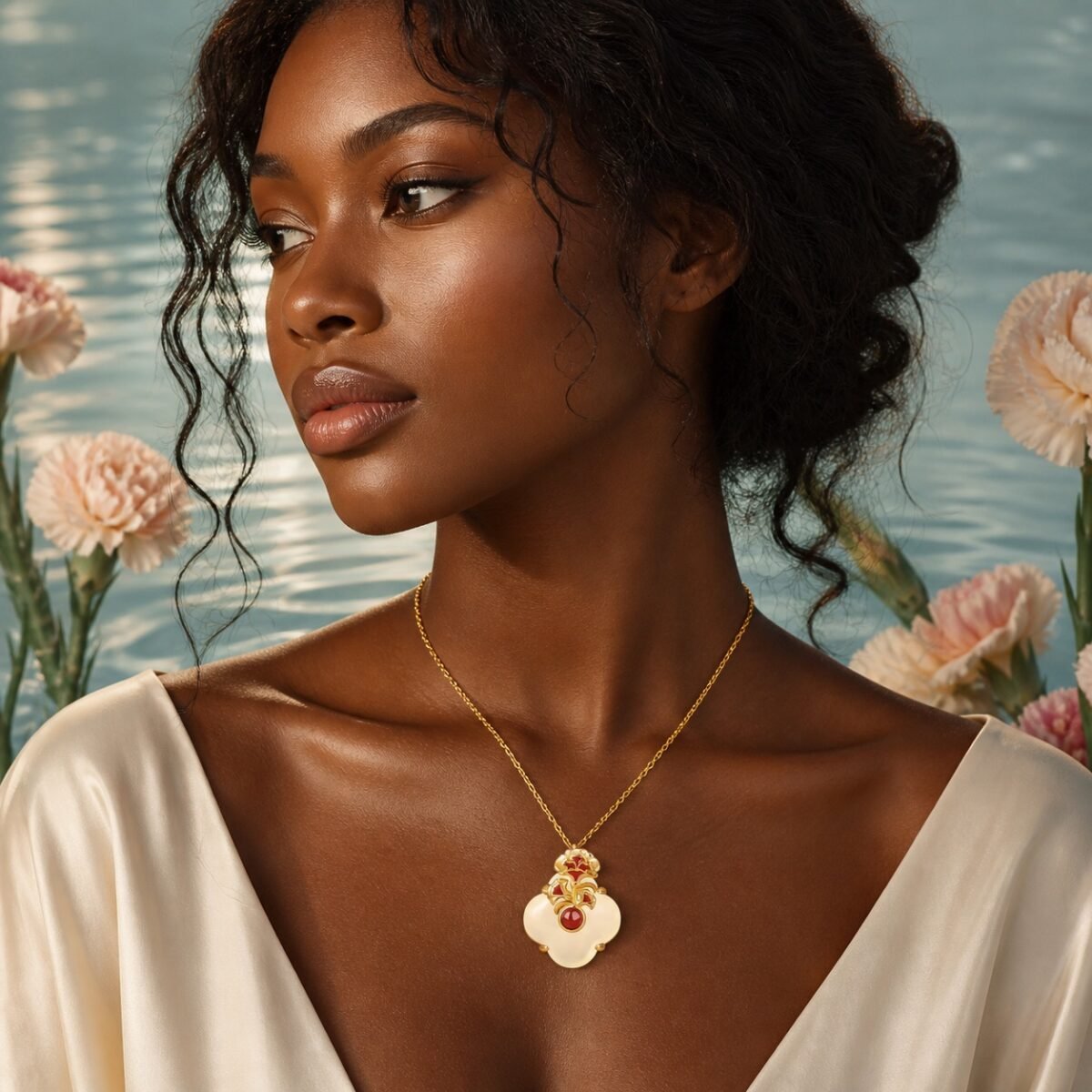 Pisces Eastern Zodiac Guardian Flower Goddess Necklace – Carnation