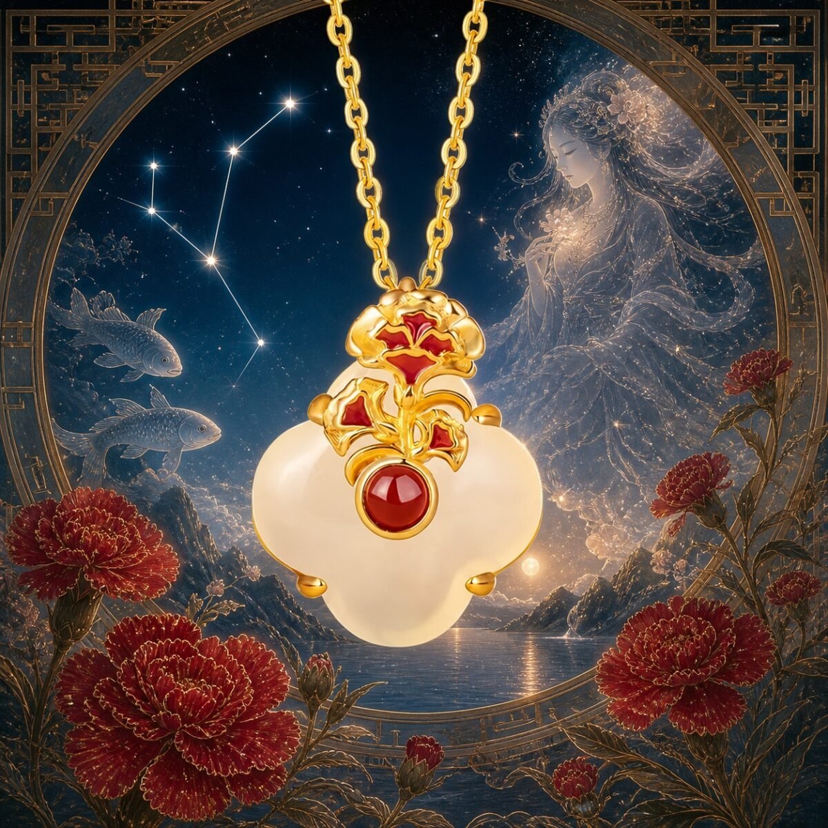 Pisces Eastern Zodiac Guardian Flower Goddess Necklace – Carnation