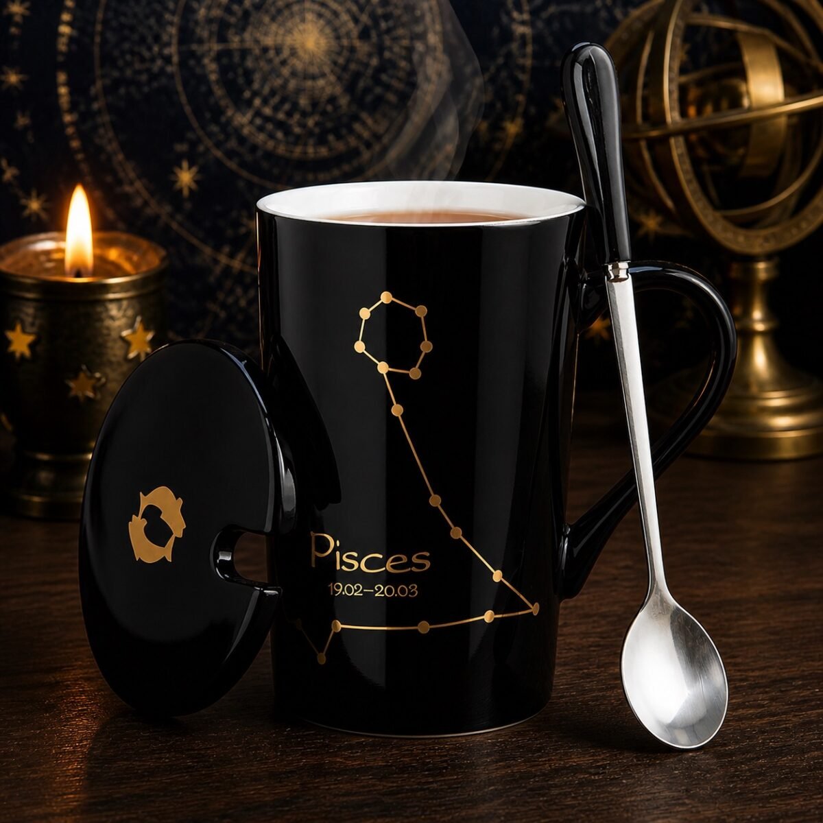 Pisces Zodiac Constellation Ceramic Mug & Spoon Set