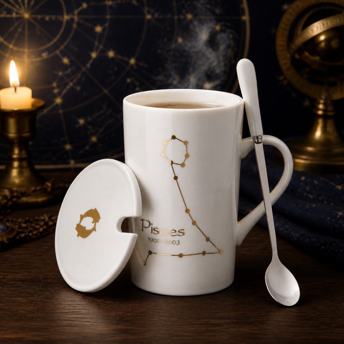 Pisces Zodiac Constellation Ceramic Mug & Spoon Set