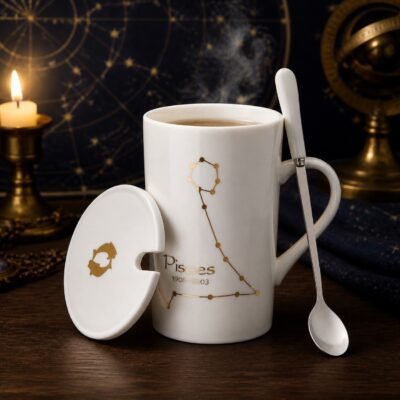 Pisces Zodiac Constellation Ceramic Mug & Spoon Set