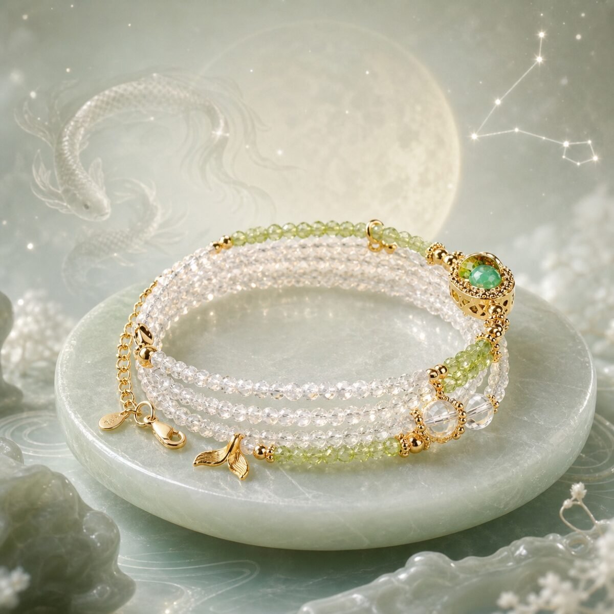 Pisces Wrap Bracelet with larimar sunstone and aquamarine beads