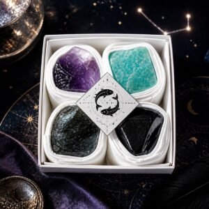 Pisces Four Raw Crystal Gift Set in a box with natural raw stones