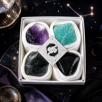 Pisces Four Raw Crystal Gift Set in a box with natural raw stones