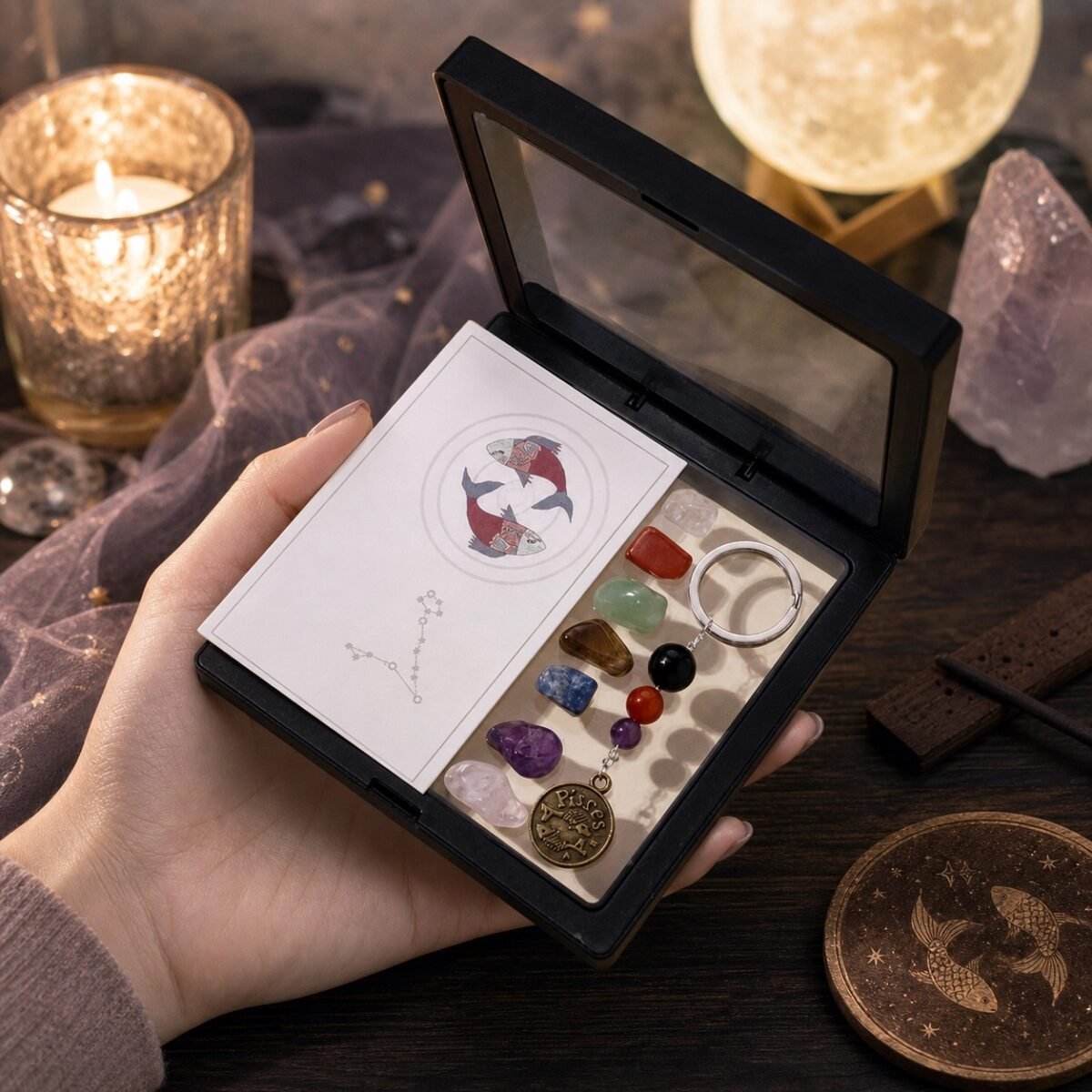 Pisces Seven Chakra Crystal Keychain Gift Set