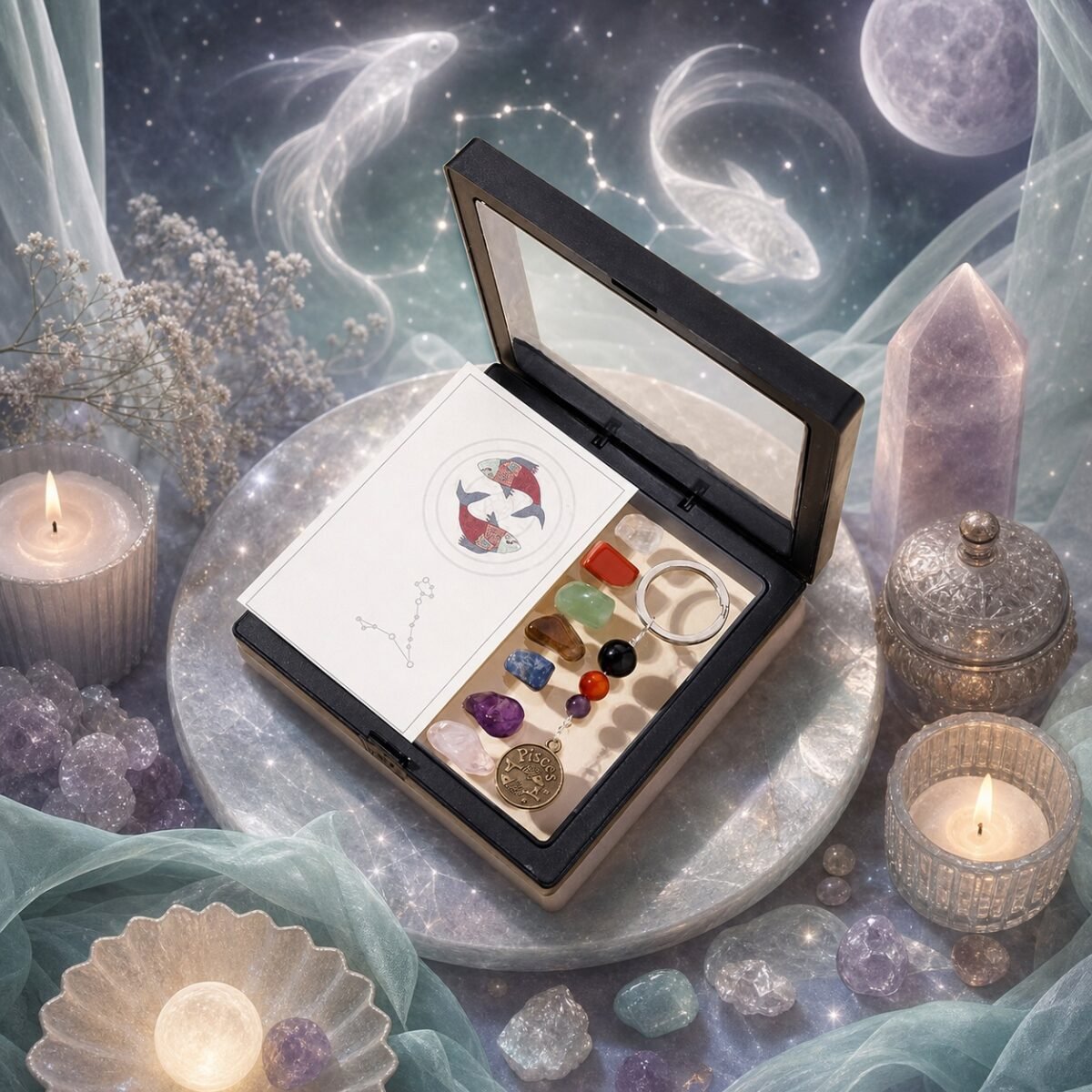 Pisces Seven Chakra Crystal Keychain Gift Set