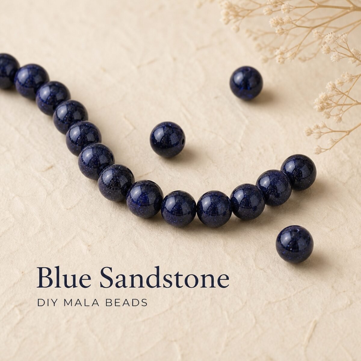 Premium Blue Sandstone Loose Beads for DIY Mala