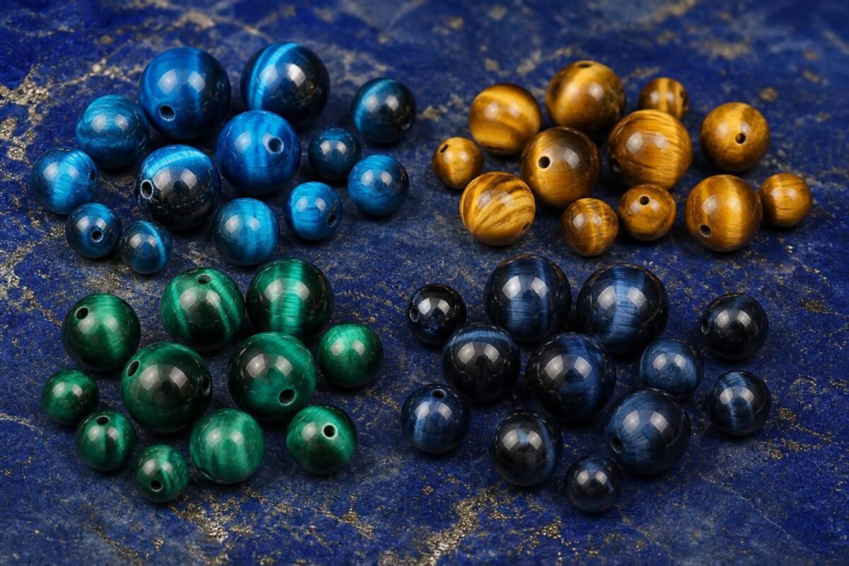 Premium Color-Enhanced Tiger Eye Loose Beads for DIY Mala