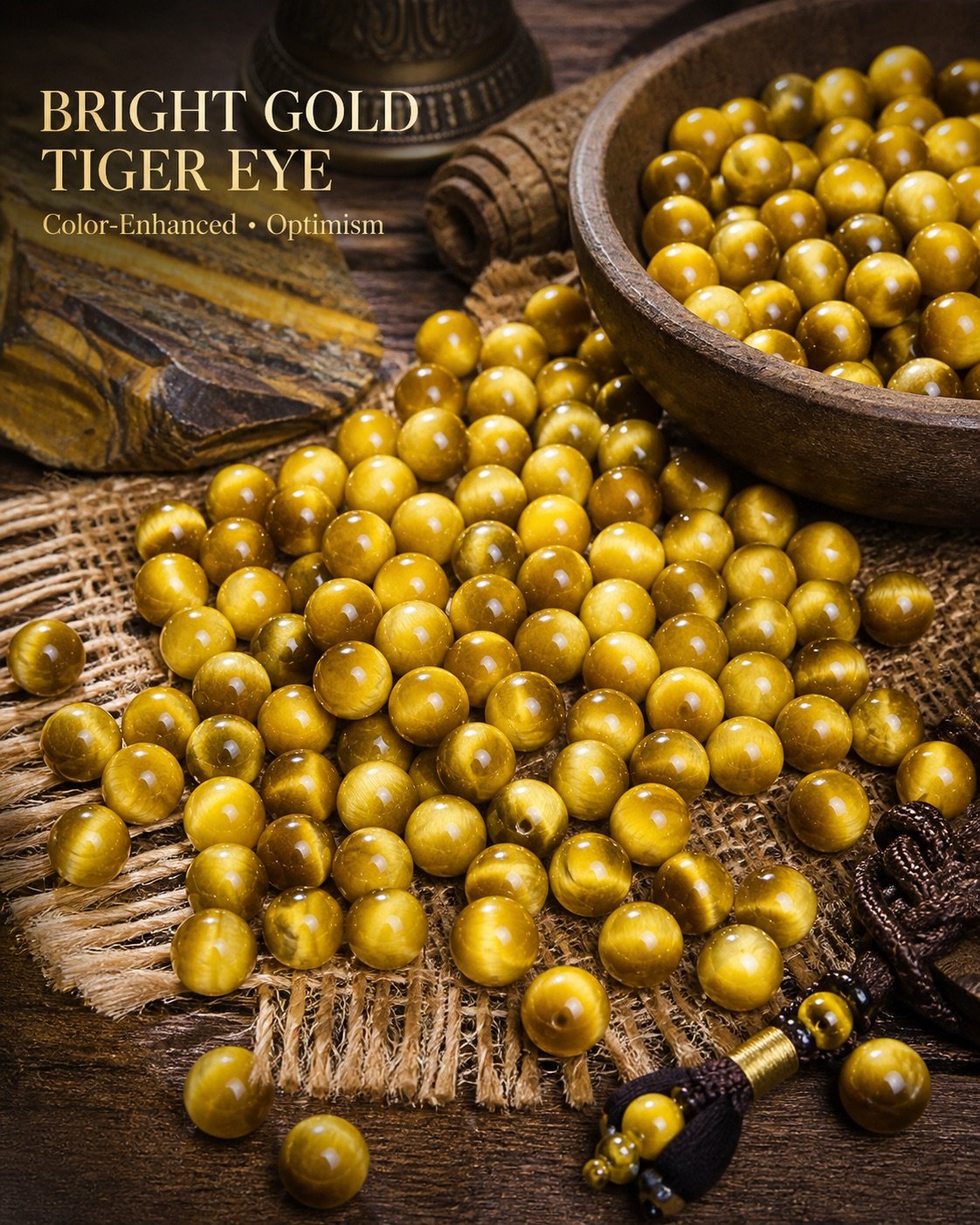 Premium Color-Enhanced Tiger Eye Loose Beads for DIY Mala