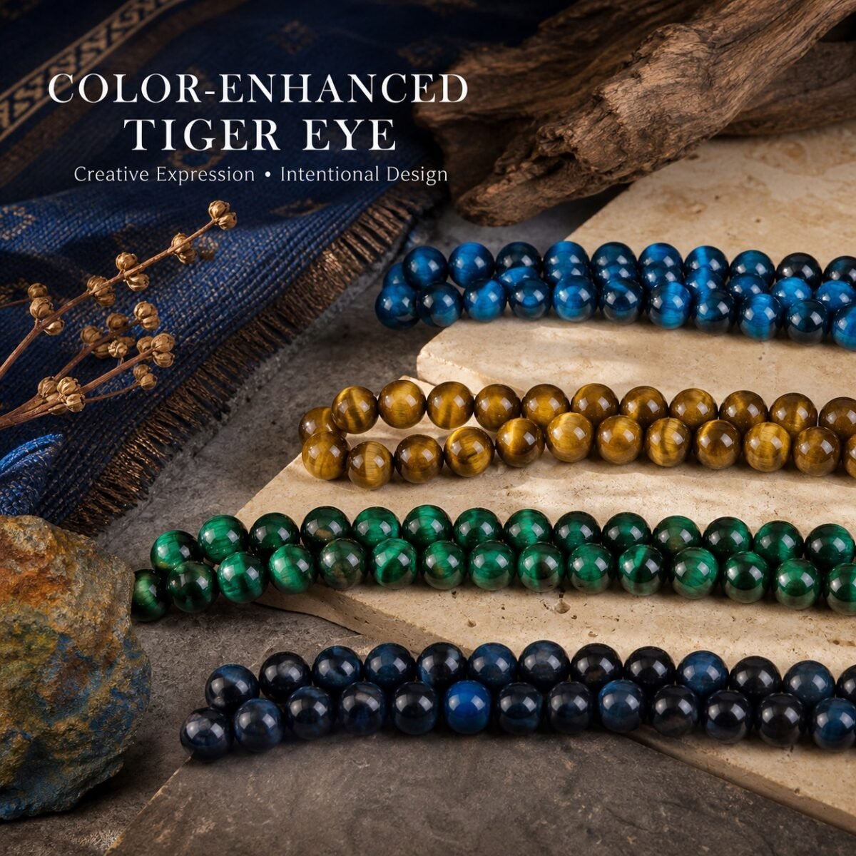 Premium Color-Enhanced Tiger Eye Loose Beads for DIY Mala