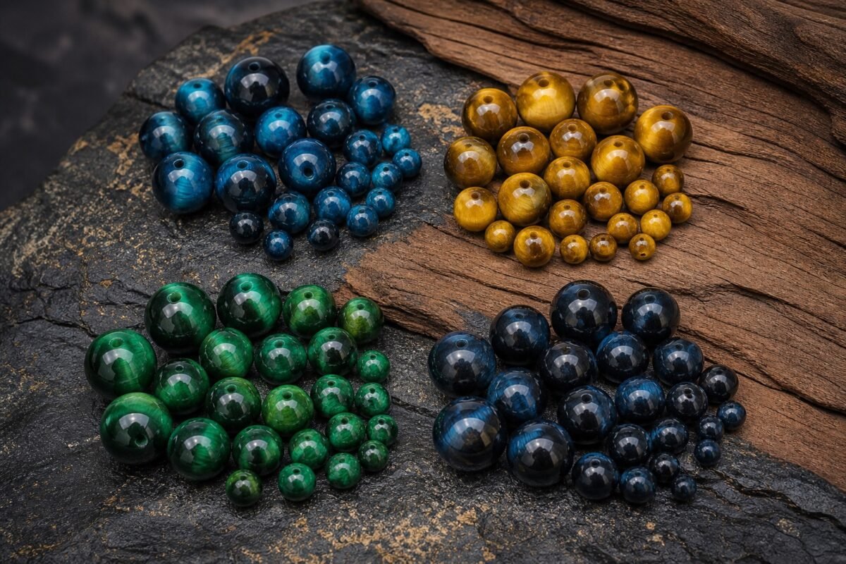 Premium Color-Enhanced Tiger Eye Loose Beads for DIY Mala