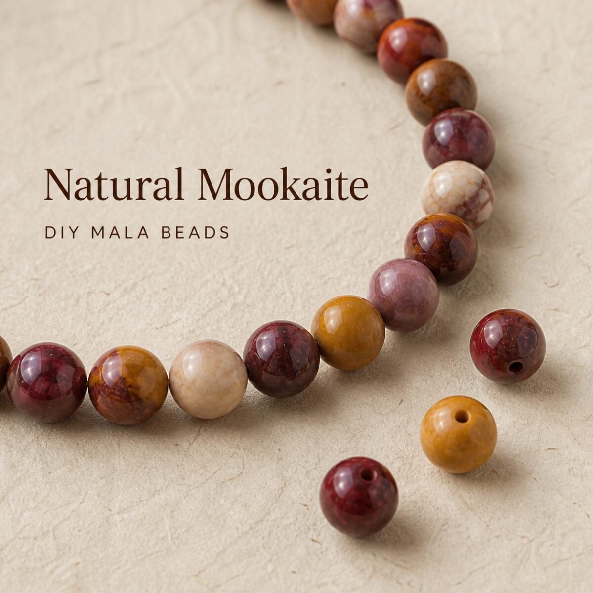 premium-mookaite-loose-beads-diy-mala-text-main Premium Natural Mookaite Loose Beads for DIY Mala